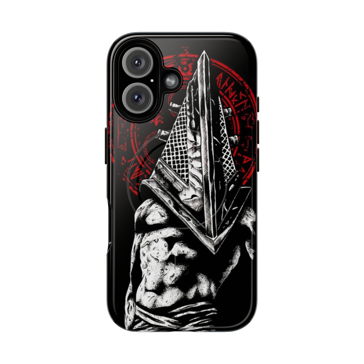 Magnetic tough phone case with a red pyramid design, inspired by the Silent Hill video game franchise.