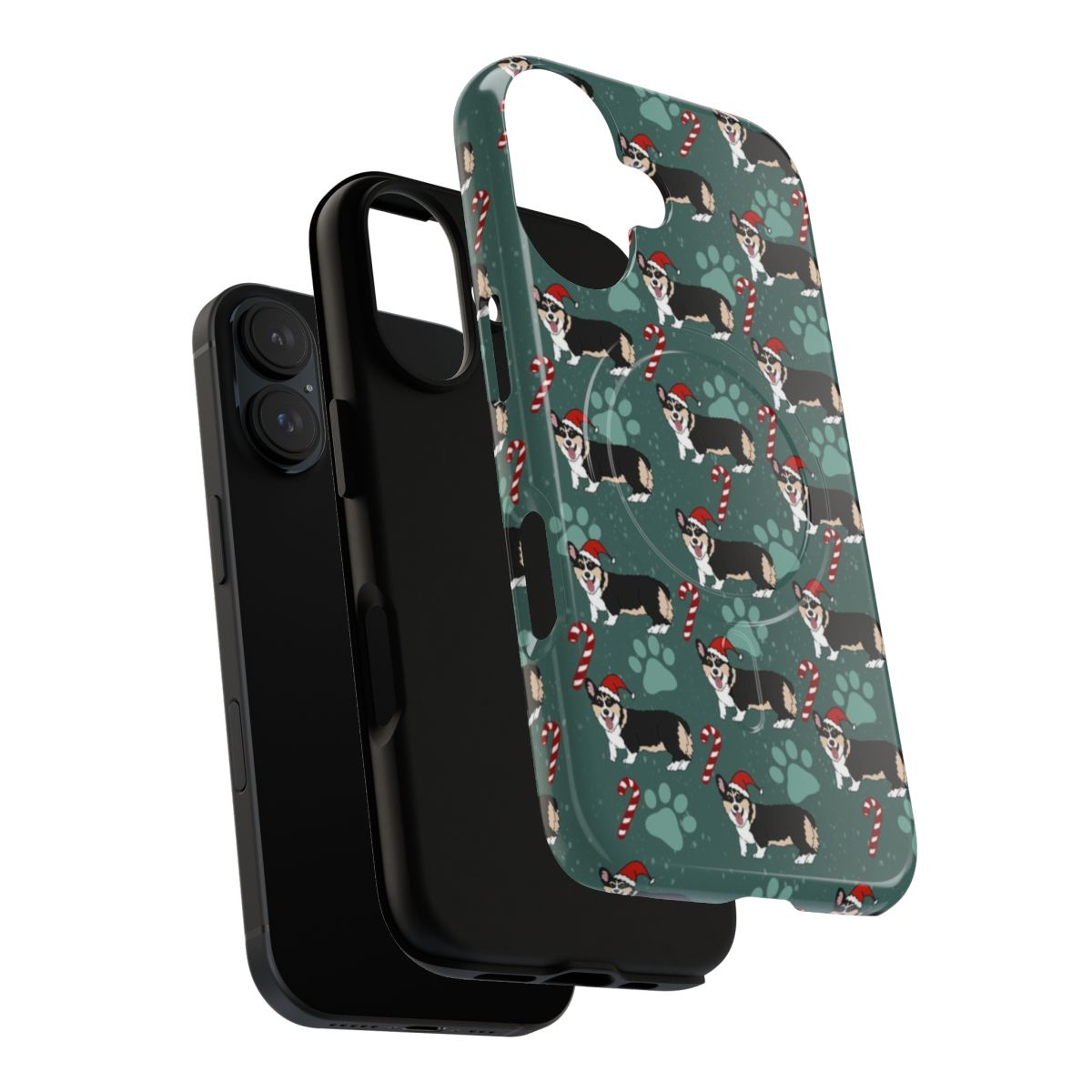 Magnetic phone case with a festive corgi pattern design - Layers