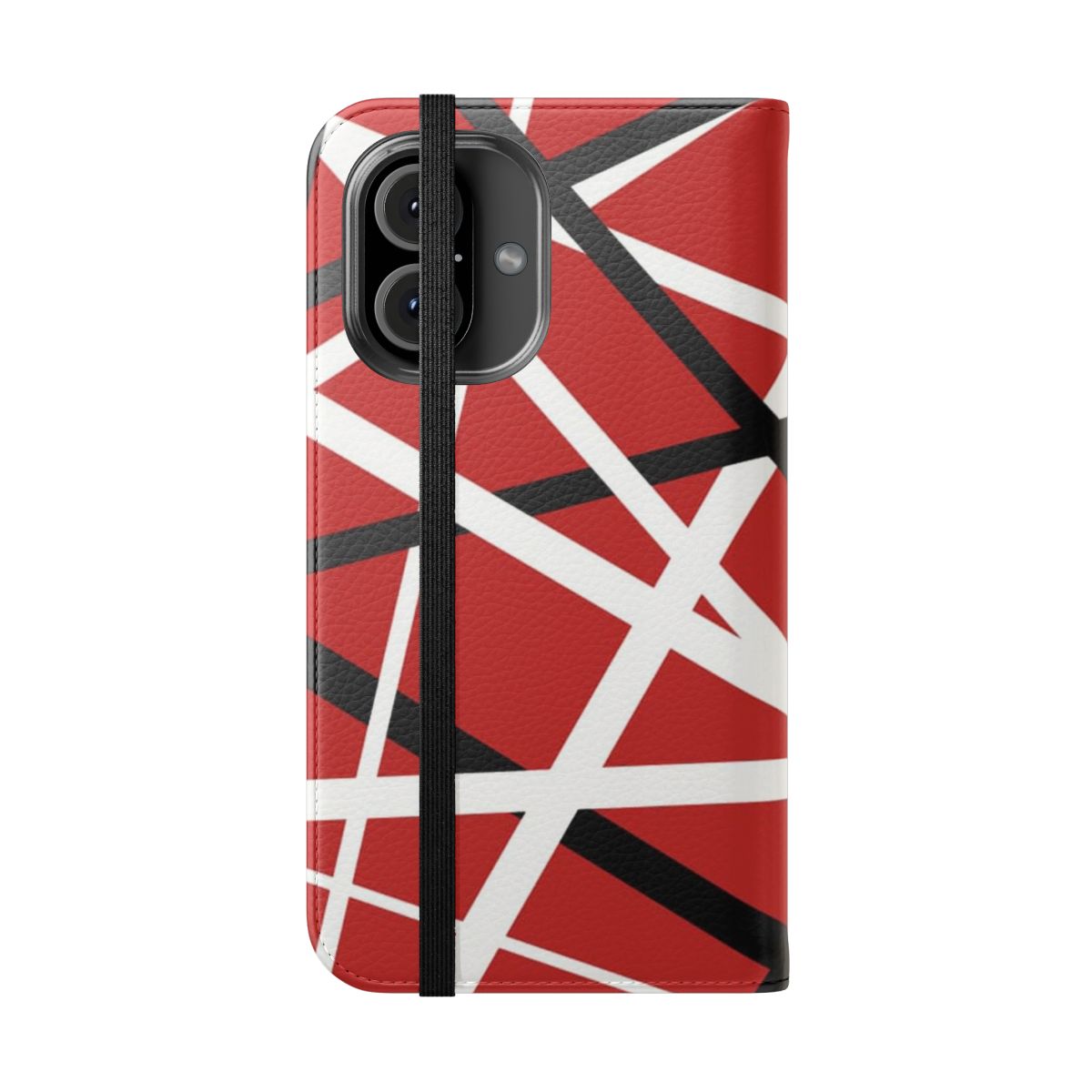 Red flip cover phone case with Van Halen inspired design - Folded Front