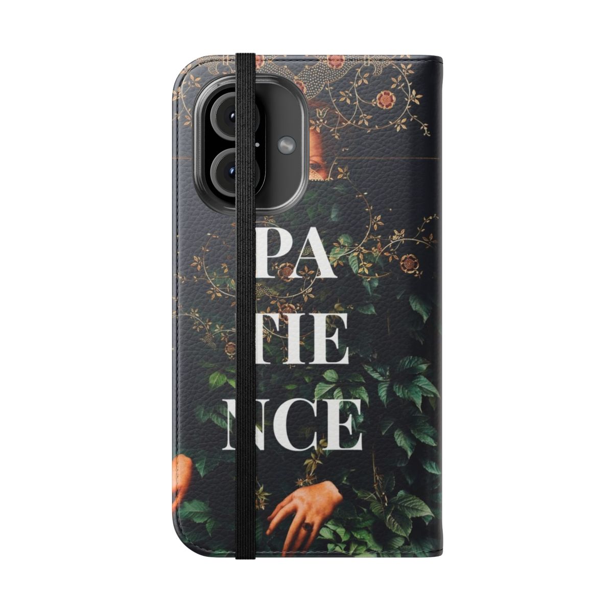 Vintage collage phone case featuring a surrealist portrait with floral and botanical elements - Folded Front