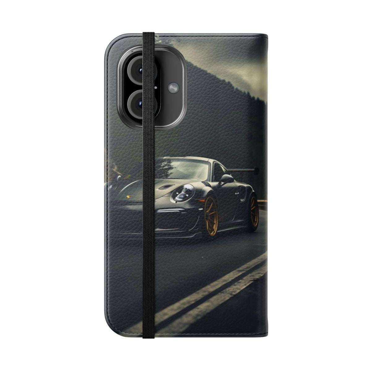 Sleek and durable phone case with a Porsche GT3 RS-inspired design for car enthusiasts. - Folded Front