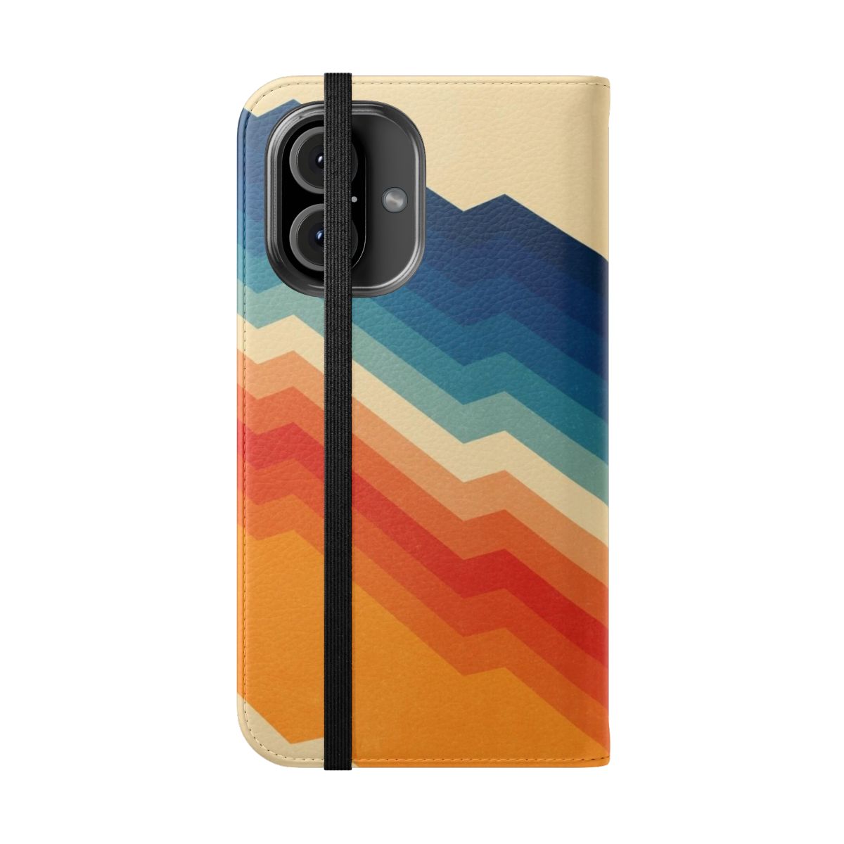 Vibrant and geometric phone case with abstract patterns in red, blue, and orange. - Folded Front