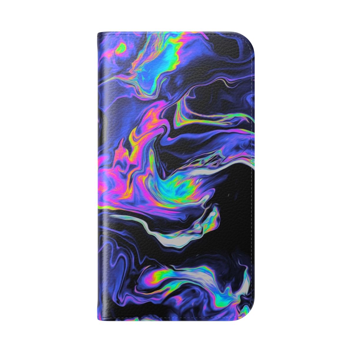 Artistic abstract phone case with fluid paint textures, geometric patterns, and vibrant colors. - Folded Back