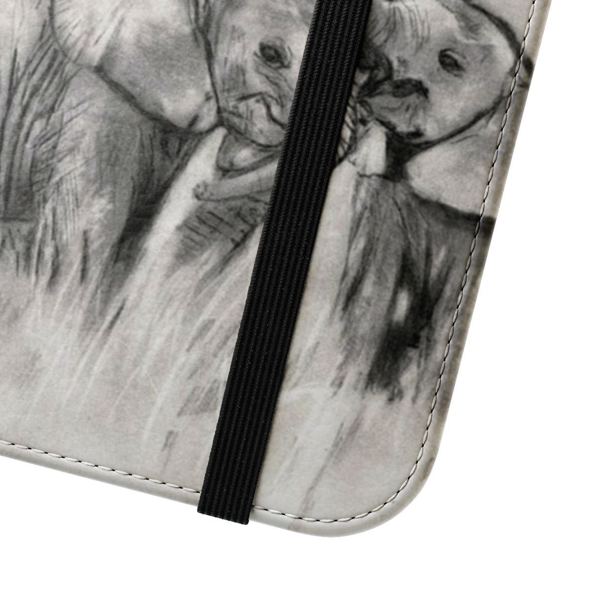 Elephant print flip cover phone case with wildlife design - Close Up