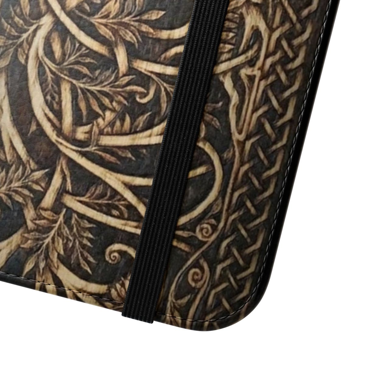 Yggdrasil-inspired flip cover phone case featuring the tree of life from Norse mythology - Close Up