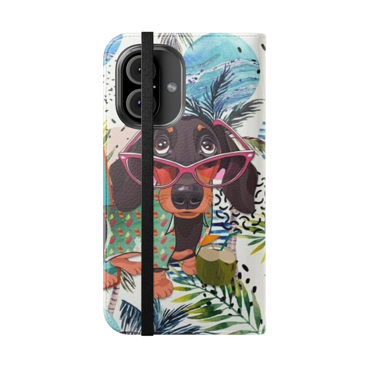 Vibrant dachshund dog artwork on a phone case - Folded Front