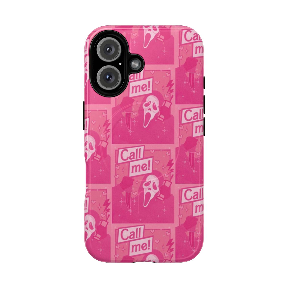 Ghostface horror movie-inspired magnetic tough phone case with pink, glitter, and diamond details