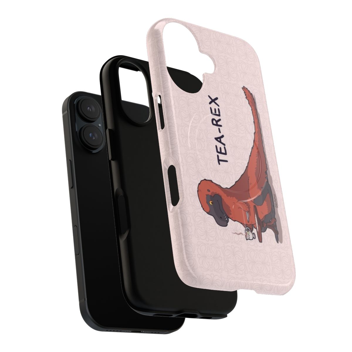 Fluffy Tyrannosaurus Rex Phone Case with Tea Motif - Layers