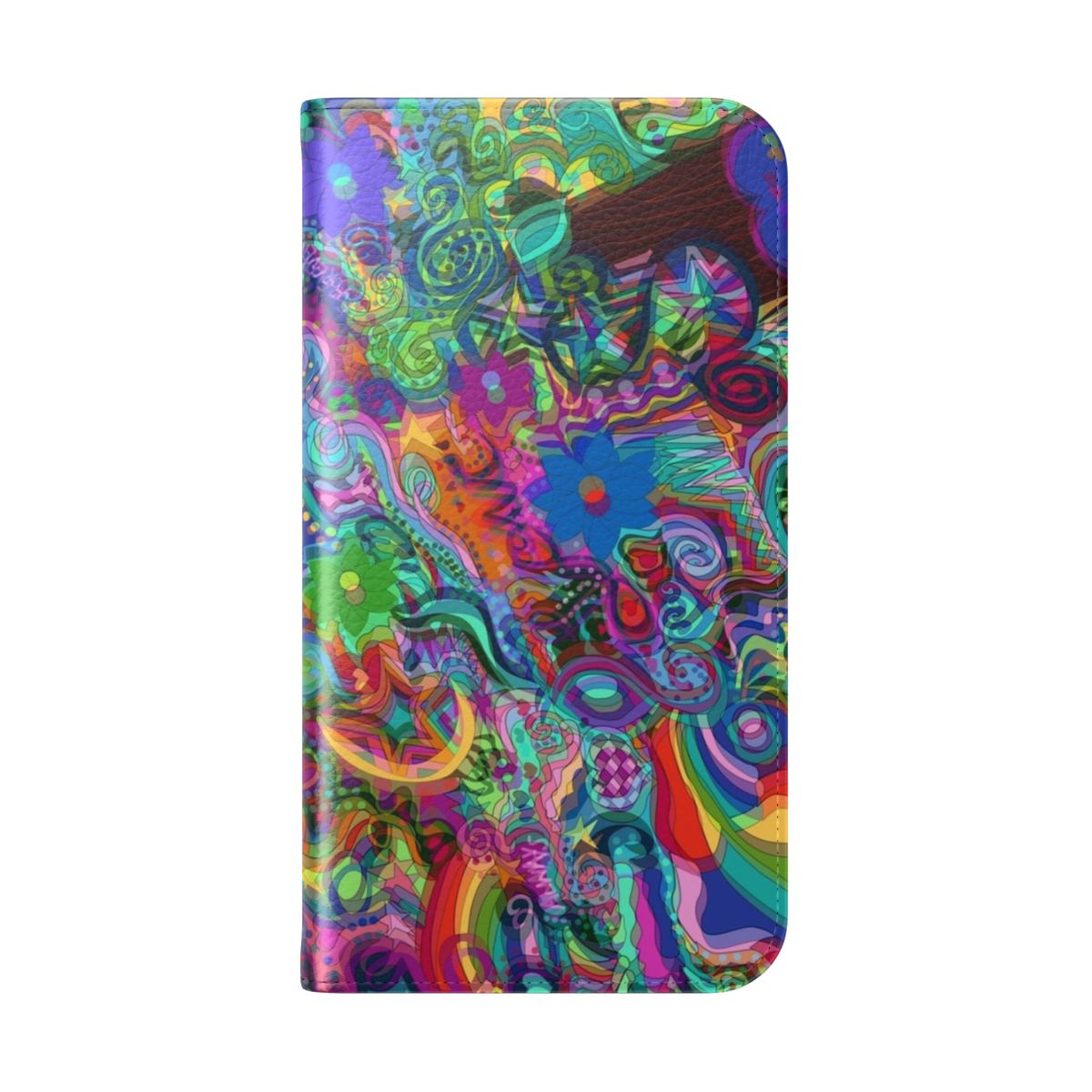 Colorful and trippy phone case with a psychedelic, kaleidoscopic design. - Folded Back