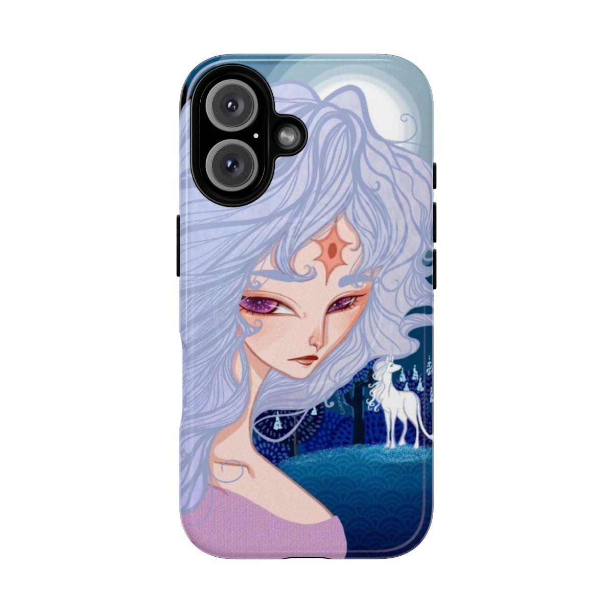 Unicorn phone case with colorful graphic design inspired by the classic fantasy story The Last Unicorn.