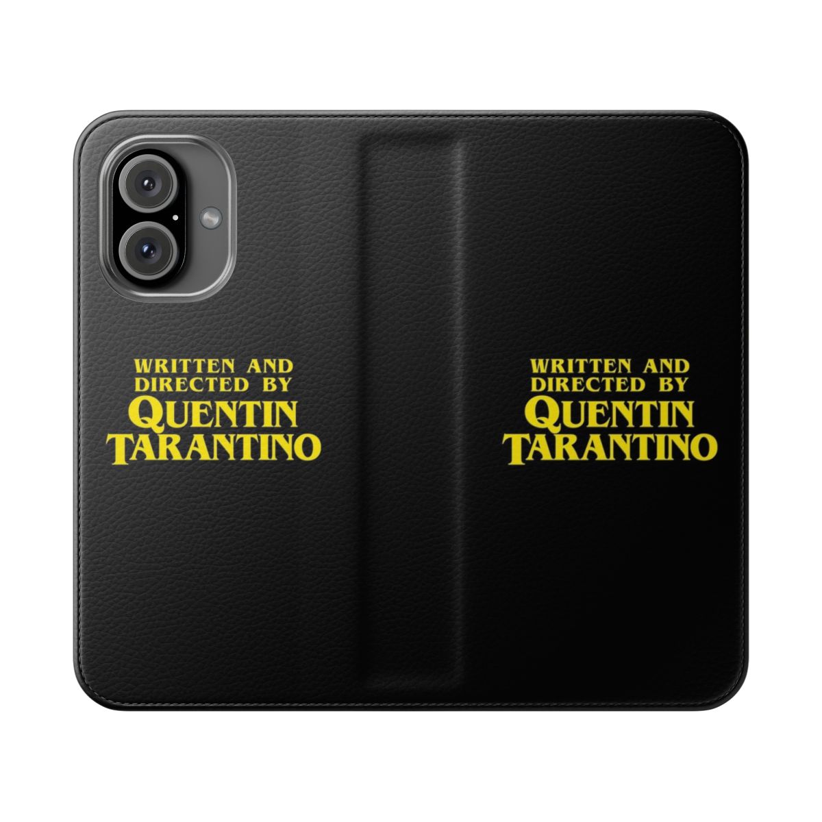 Quentin Tarantino inspired flip phone case with movie-themed design