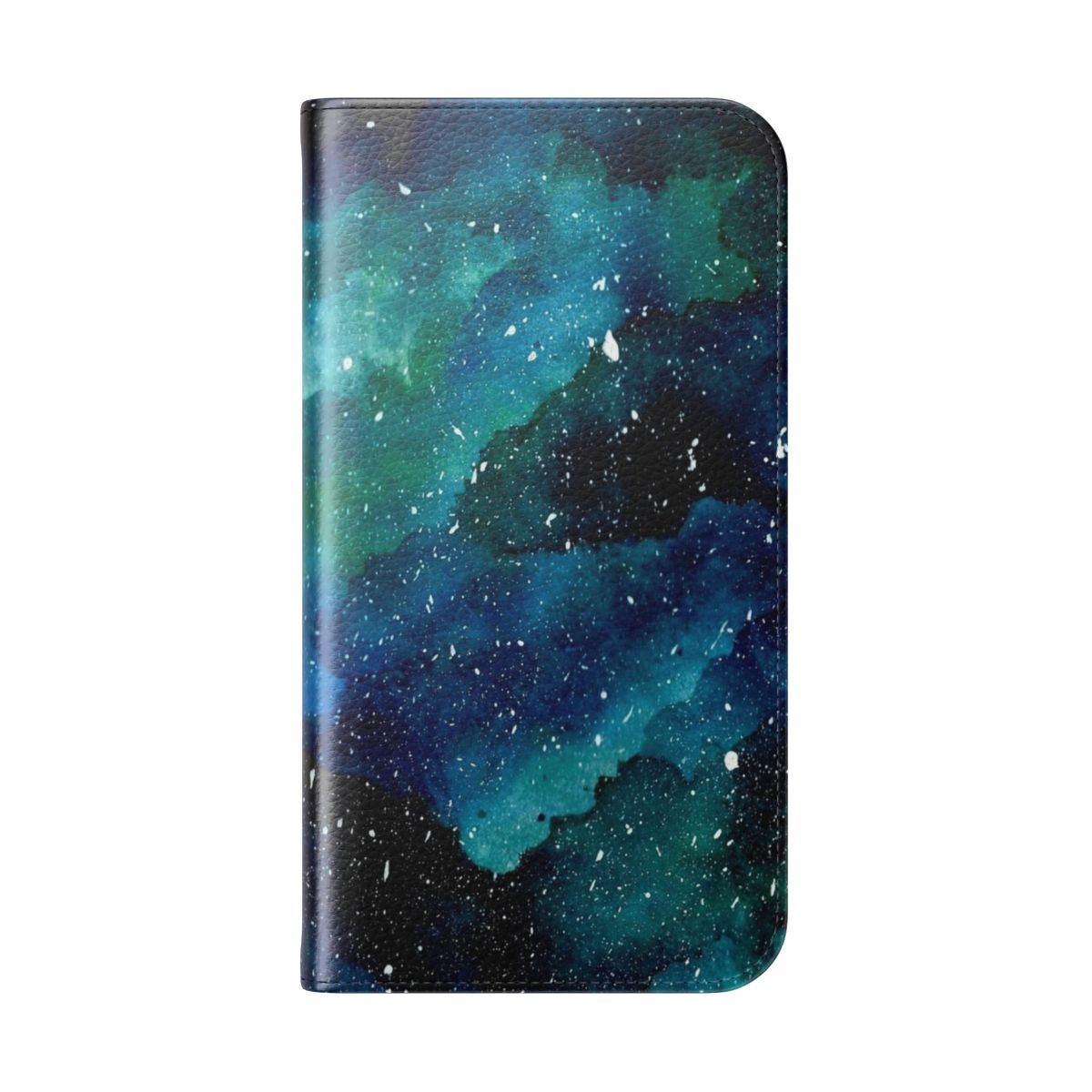 Emerald green and galaxy-inspired phone case with a starry night sky design - Folded Back