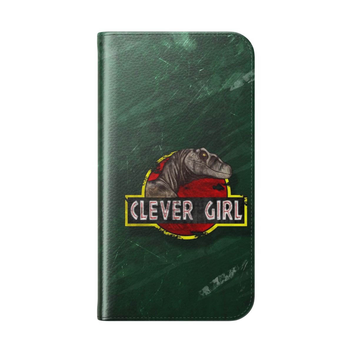 Clever Dinosaur Lover Flip Cover Phone Case featuring a velociraptor dinosaur design - Folded Back