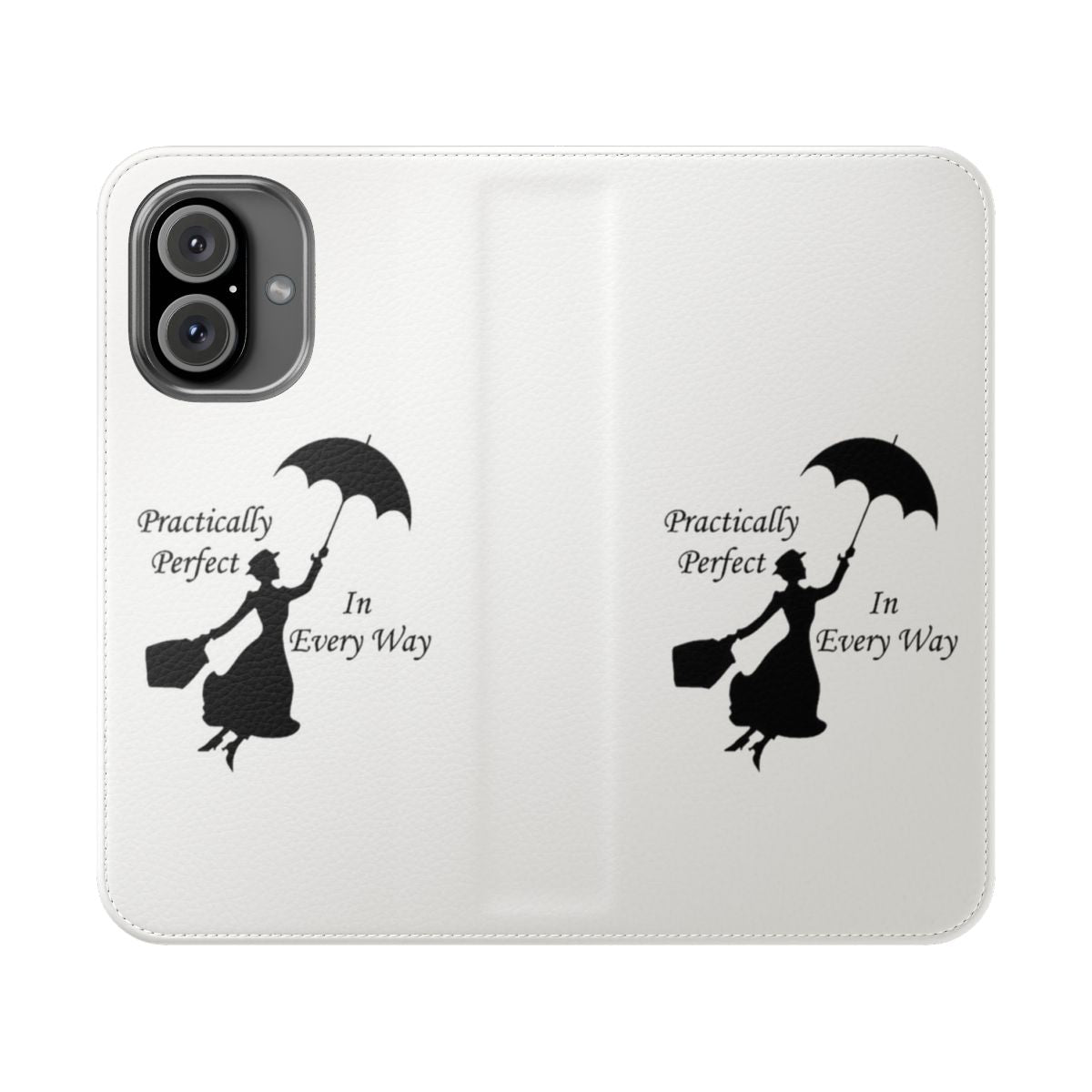 Protective flip phone case with a Mary Poppins inspired design