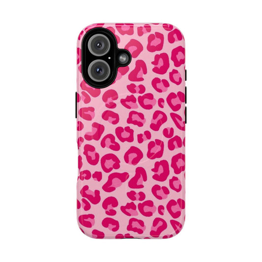 Leopard print phone case in pastel pink, hot pink, and fuchsia colors