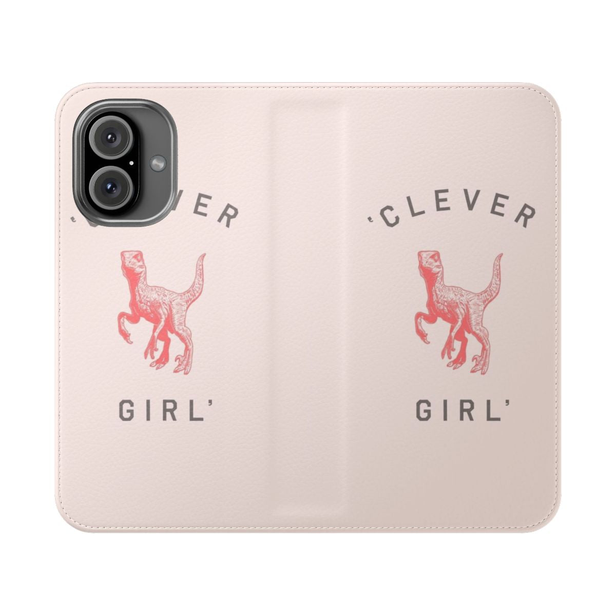 Clever Girl Flip Cover Phone Case with a minimalist dinosaur design