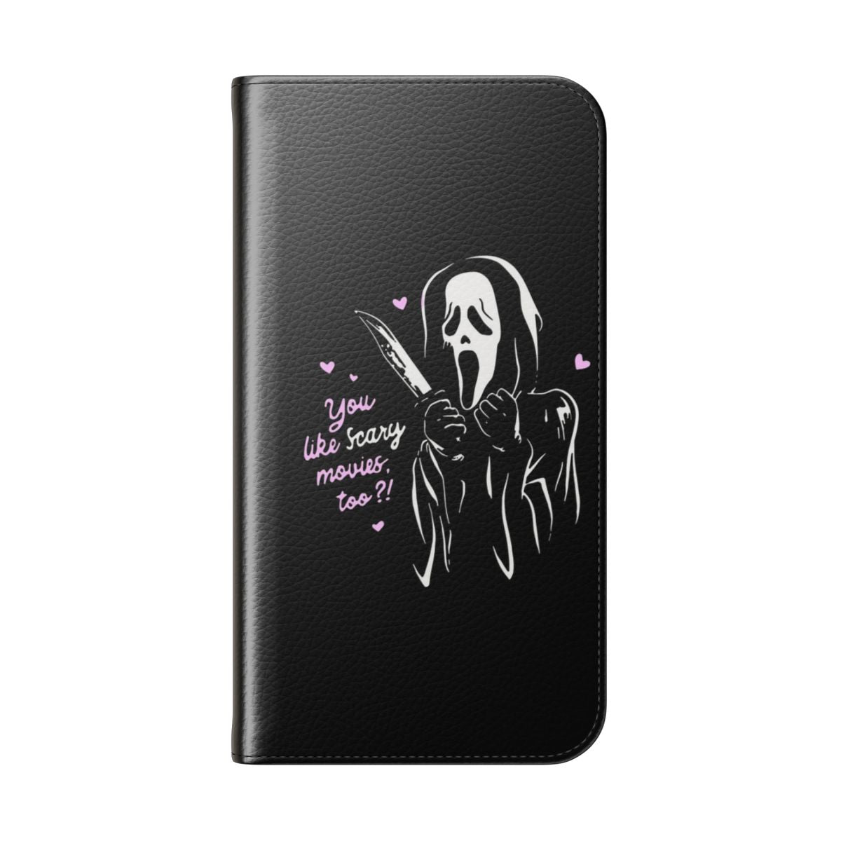 Ghostface-inspired flip phone case with iconic horror movie imagery - Folded Back