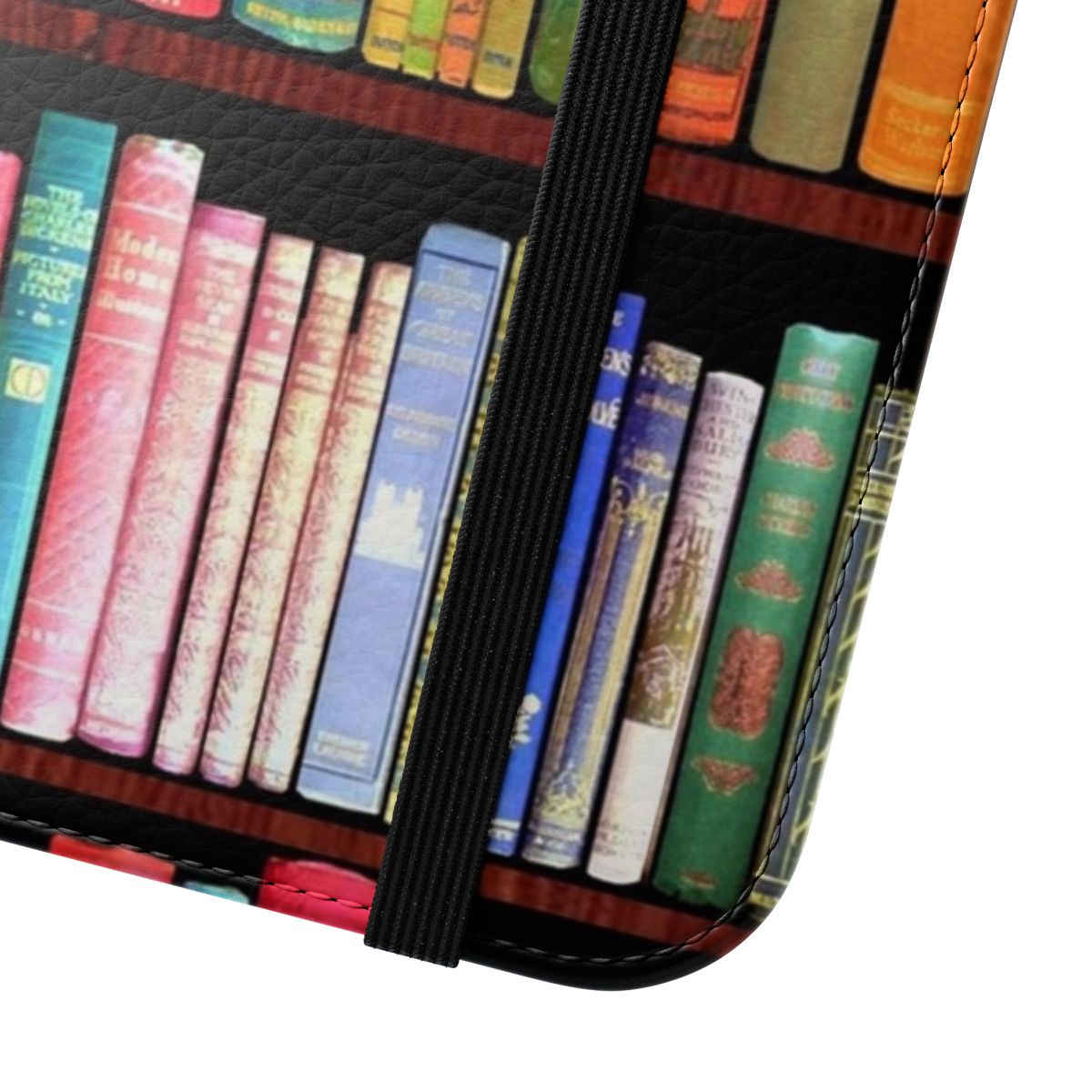 Vintage book-themed flip cover phone case with antique book and bookshelf design - Close Up