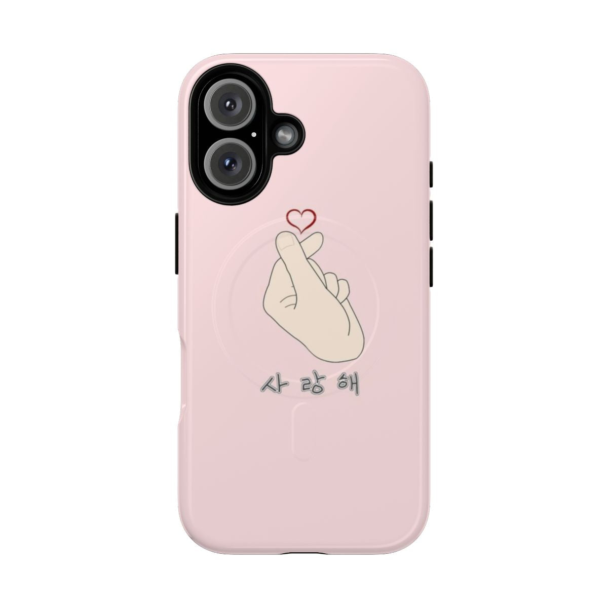 Magnetic tough phone case with a Korean 'I Love You' (sarang hae) heart gesture design