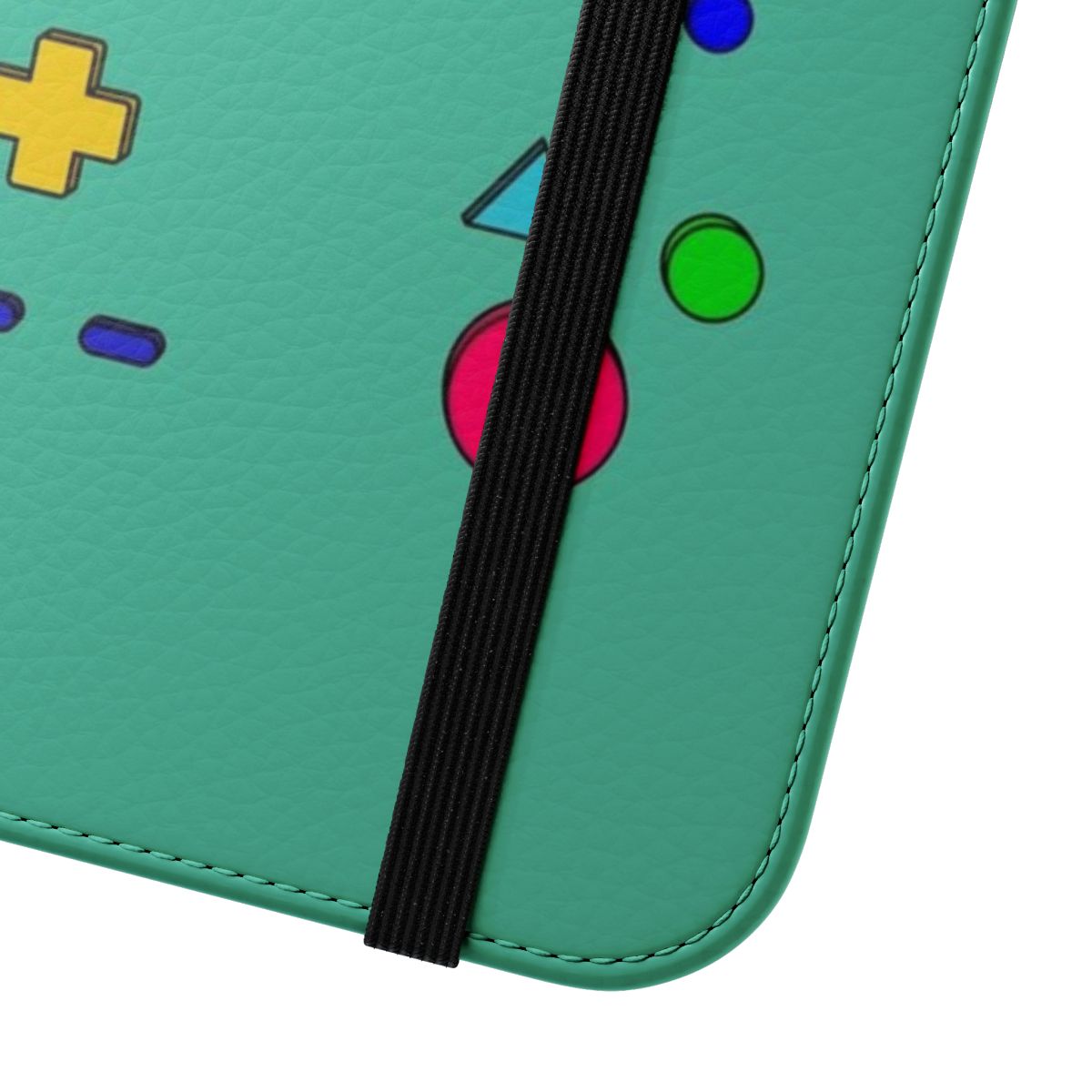 Flip phone case featuring a kawaii, cartoon-style image of the character BMO from the popular animated series Adventure Time waving and sitting - Close Up