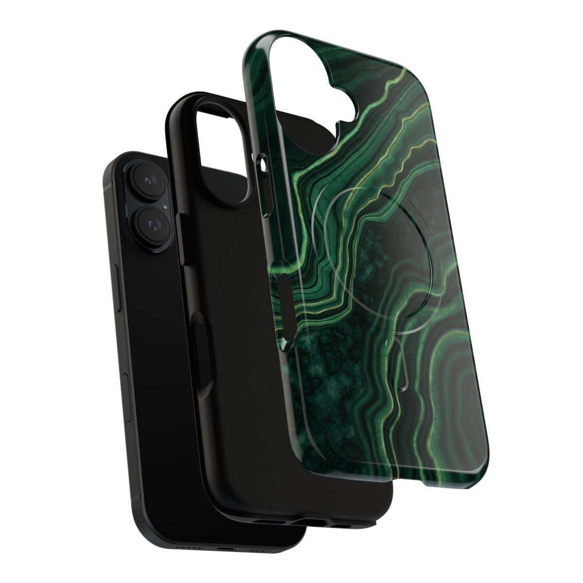 Faux malachite green marble with gold veins pattern on a magnetic tough phone case - Layers