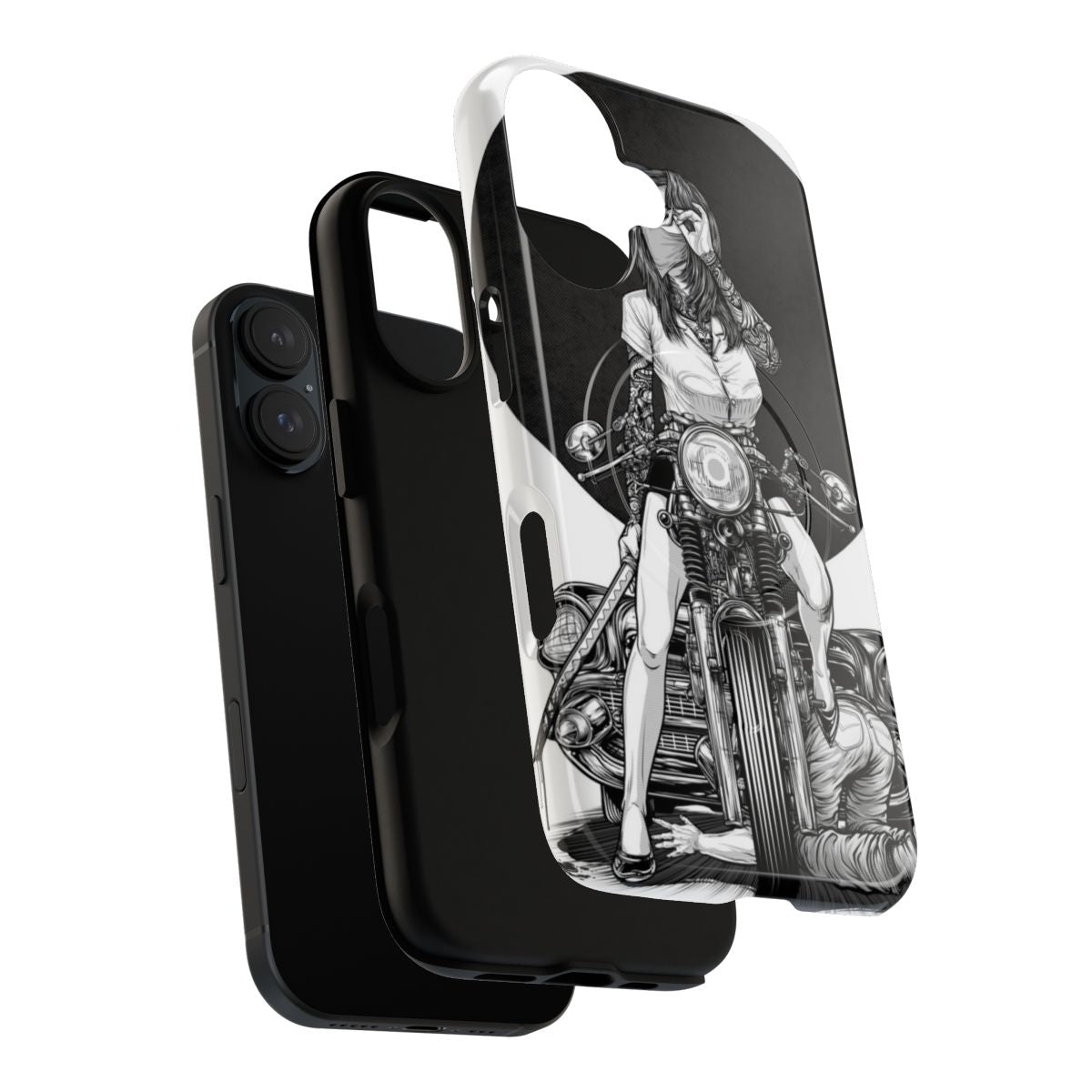 Magnetic tough phone case with bold, grunge design featuring manga, comic, and biker themes - Layers