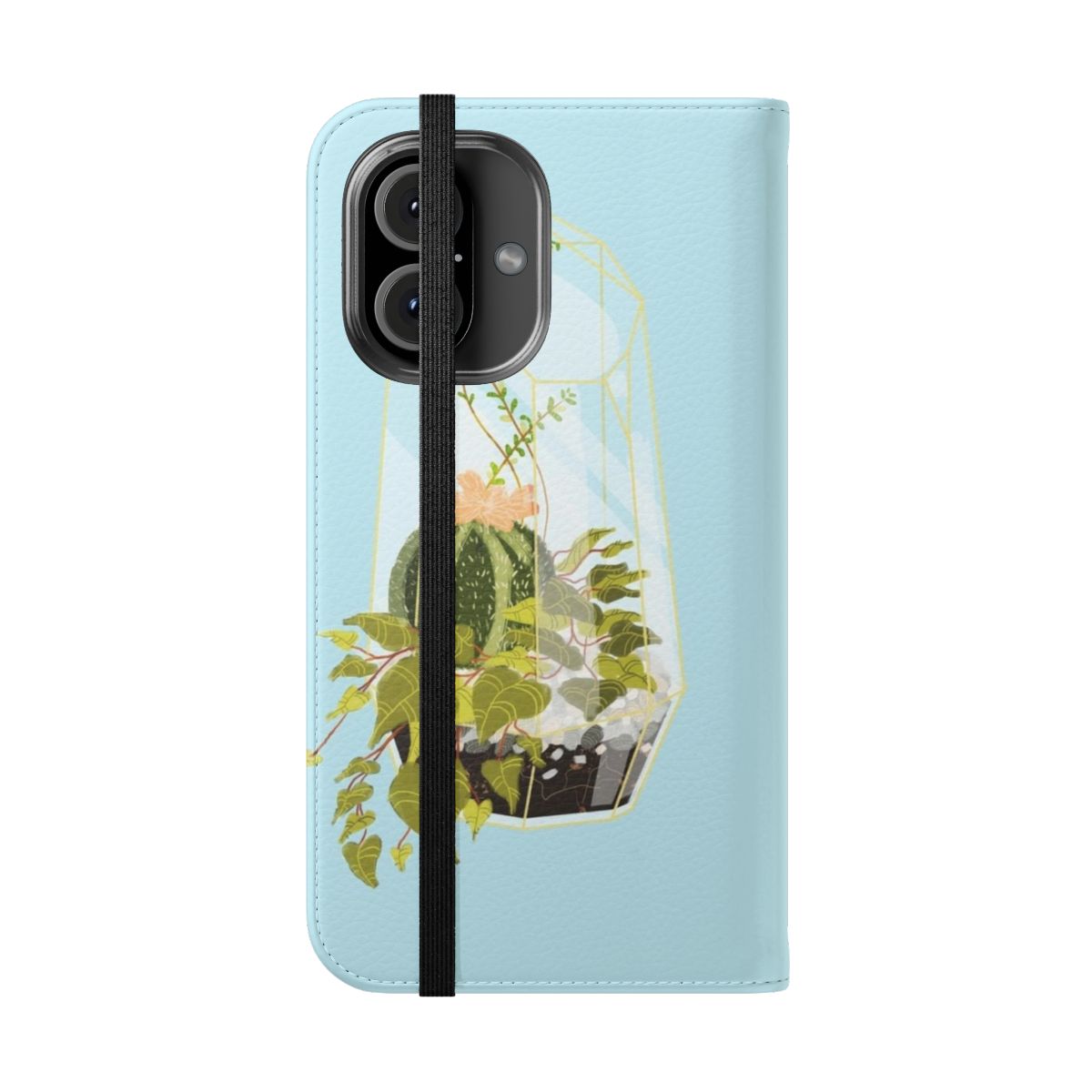 Stylish terrarium-inspired blue flip phone case - Folded Front