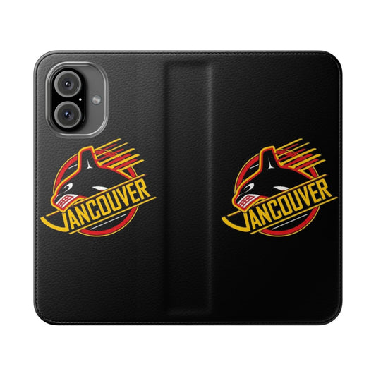 Retro-inspired phone case featuring the iconic Vancouver Canucks logo and colors