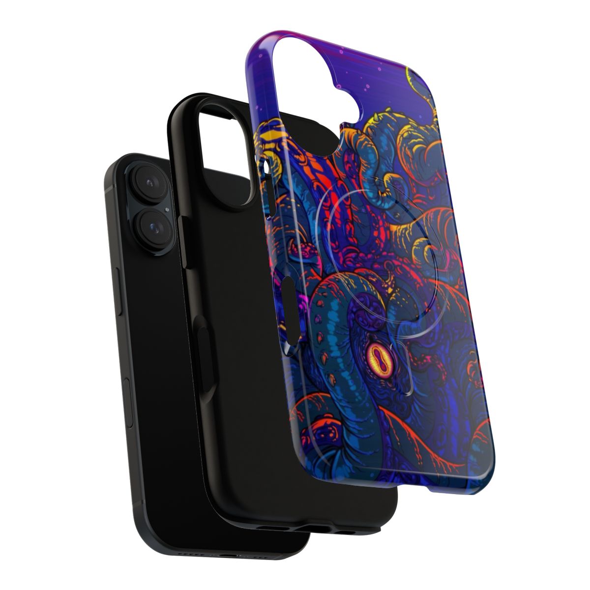 Stylish magnetic tough phone case with colorful kraken, monster, and tentacle design - Layers