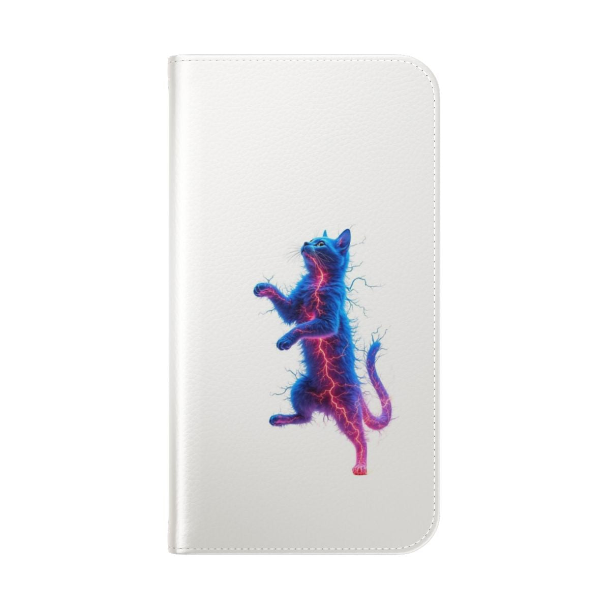 Neon electric cat phone case with a dreamlike, futuristic design - Folded Back