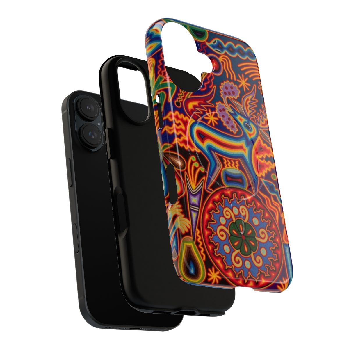 Huichol-inspired vibrant phone case with abstract patterns and colorful designs - Layers