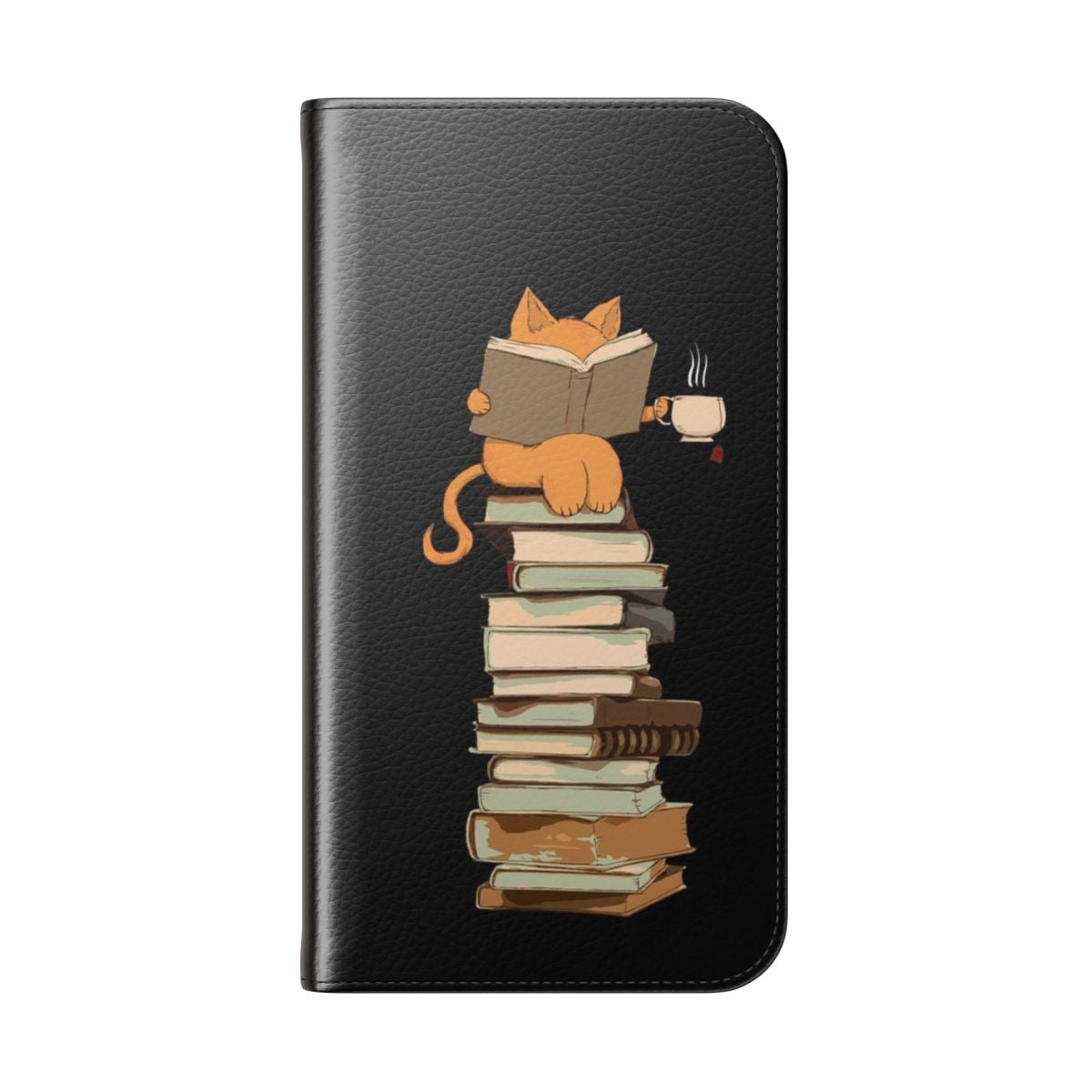 Colorful flip phone case featuring kittens, cats, books, and quotes for the ultimate book and cat lover. - Folded Back