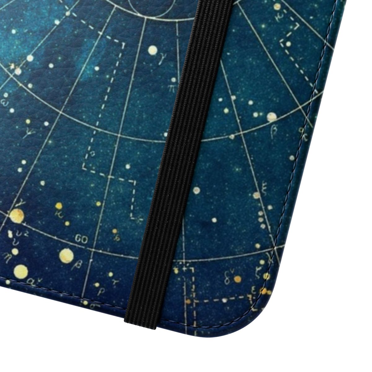 Flip cover phone case featuring a star map design with city lights on a dark background. - Close Up