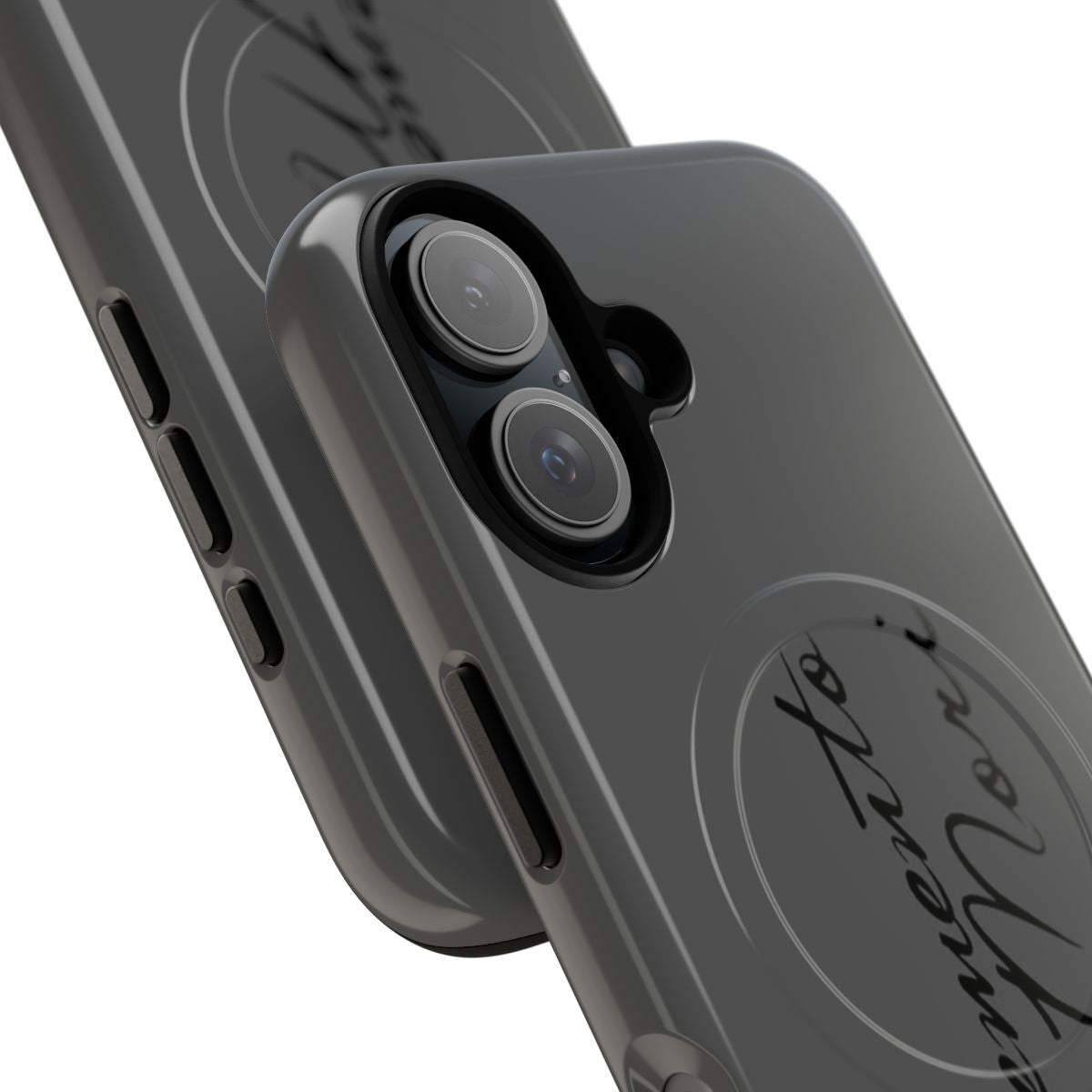 Elegant Memento Mori Magnetic Tough Phone Cases featuring a handwritten Latin script design - Detail