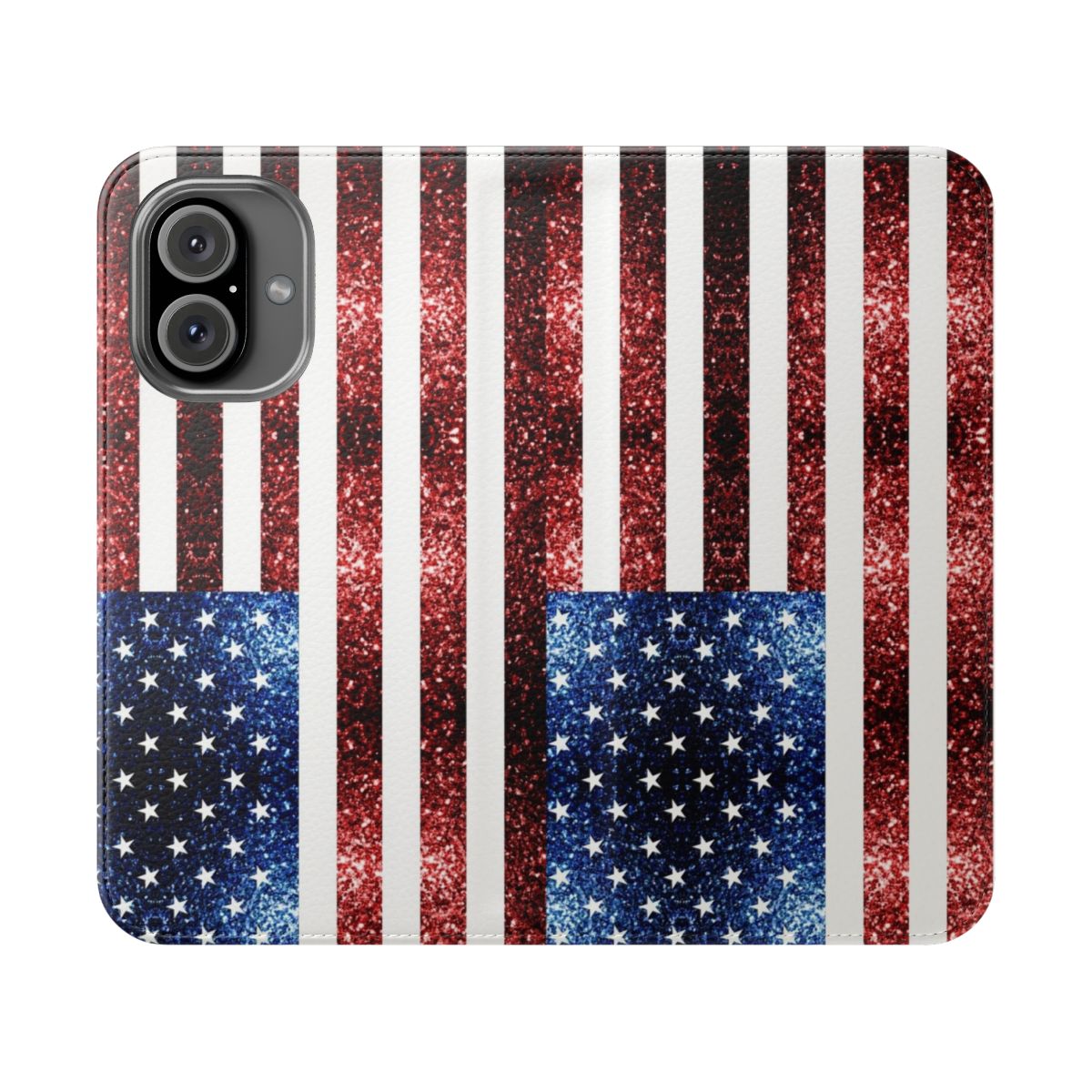 Glitter USA flag phone case with red, white, and blue colors