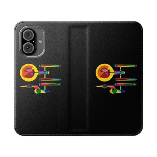 Colorful minimalist phone case design featuring the USS Enterprise from the Star Trek franchise