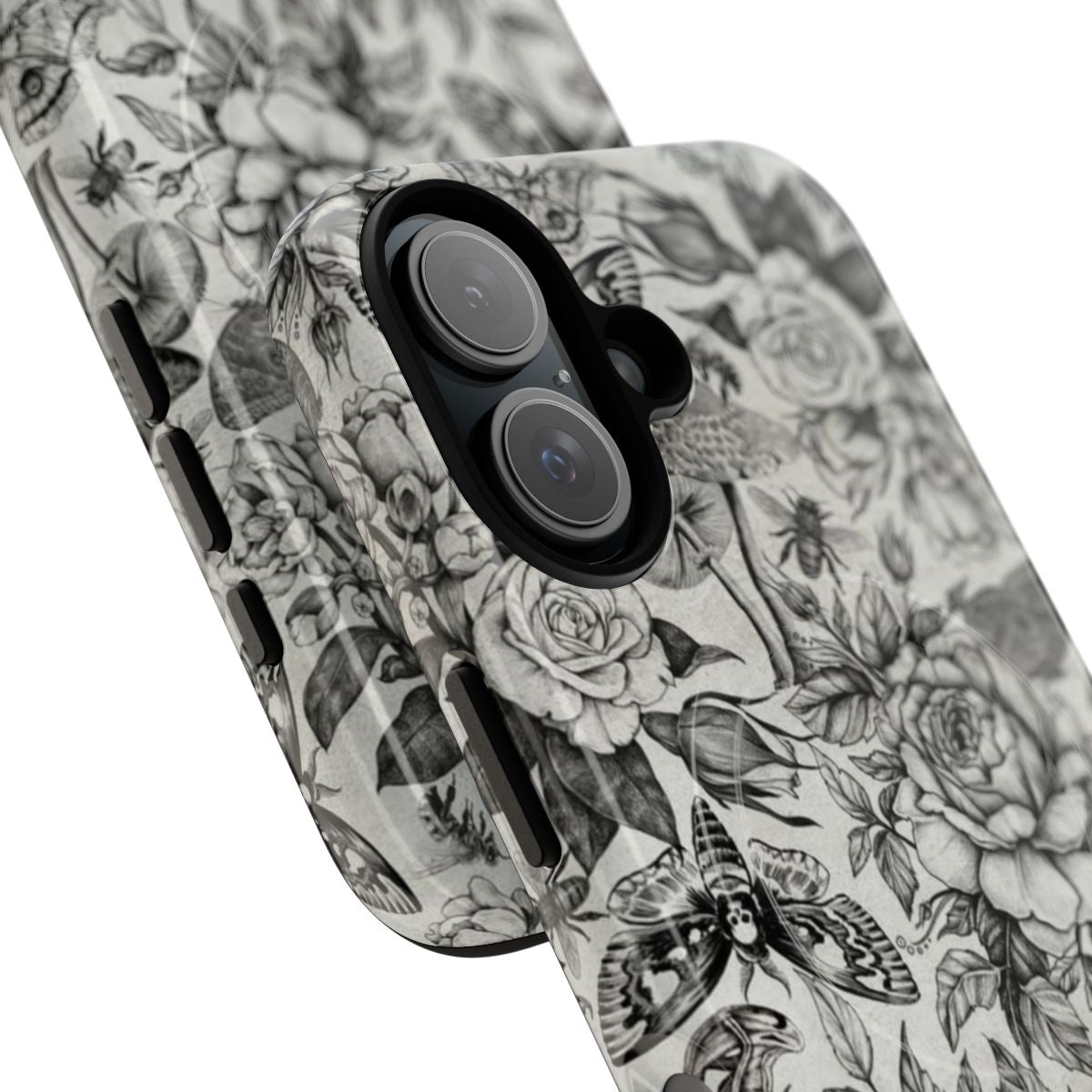 Botanical pattern phone case with roses, flowers, and nature motifs - Detail