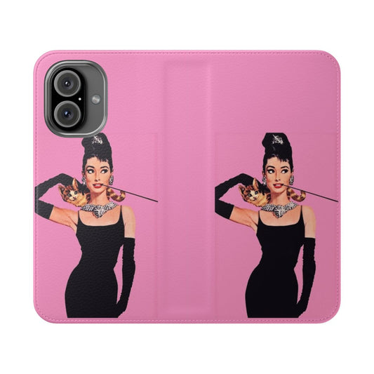 Vintage-inspired Audrey Hepburn phone case with classic Breakfast at Tiffany's film art