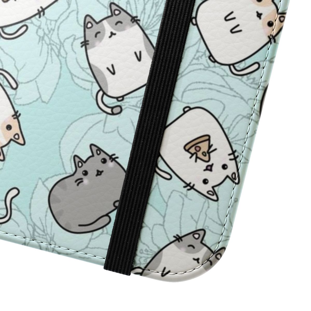 A stylish and cute pastel-colored phone case featuring a playful cat pattern design. - Close Up