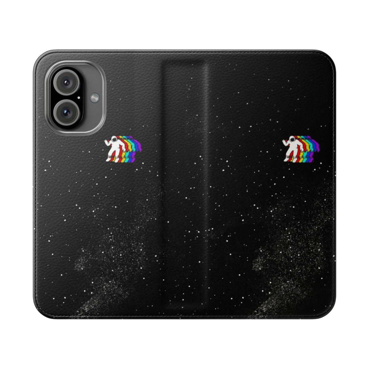 Space-themed flip cover phone case with original cosmic design