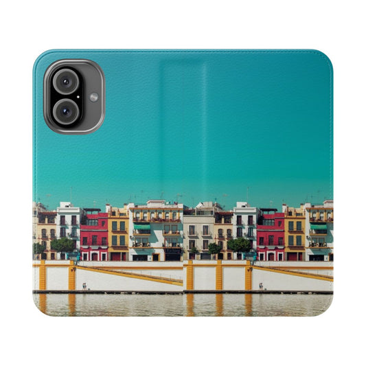 Triana skyline phone case with flip cover design featuring a cityscape landscape