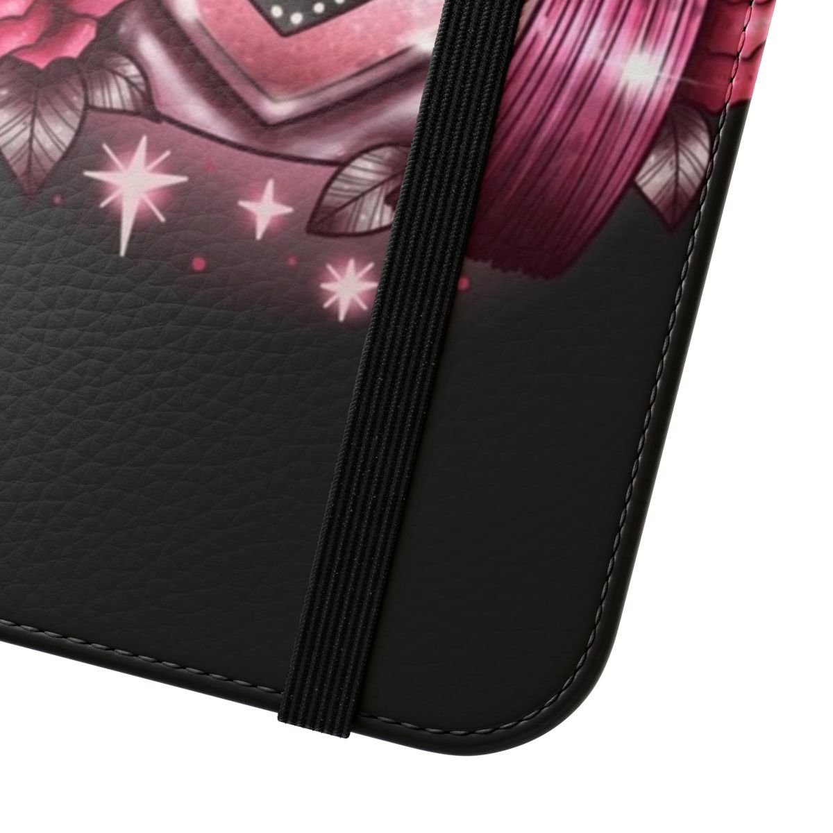 Magical potion love-themed flip cover phone case with roses and gothic design - Close Up