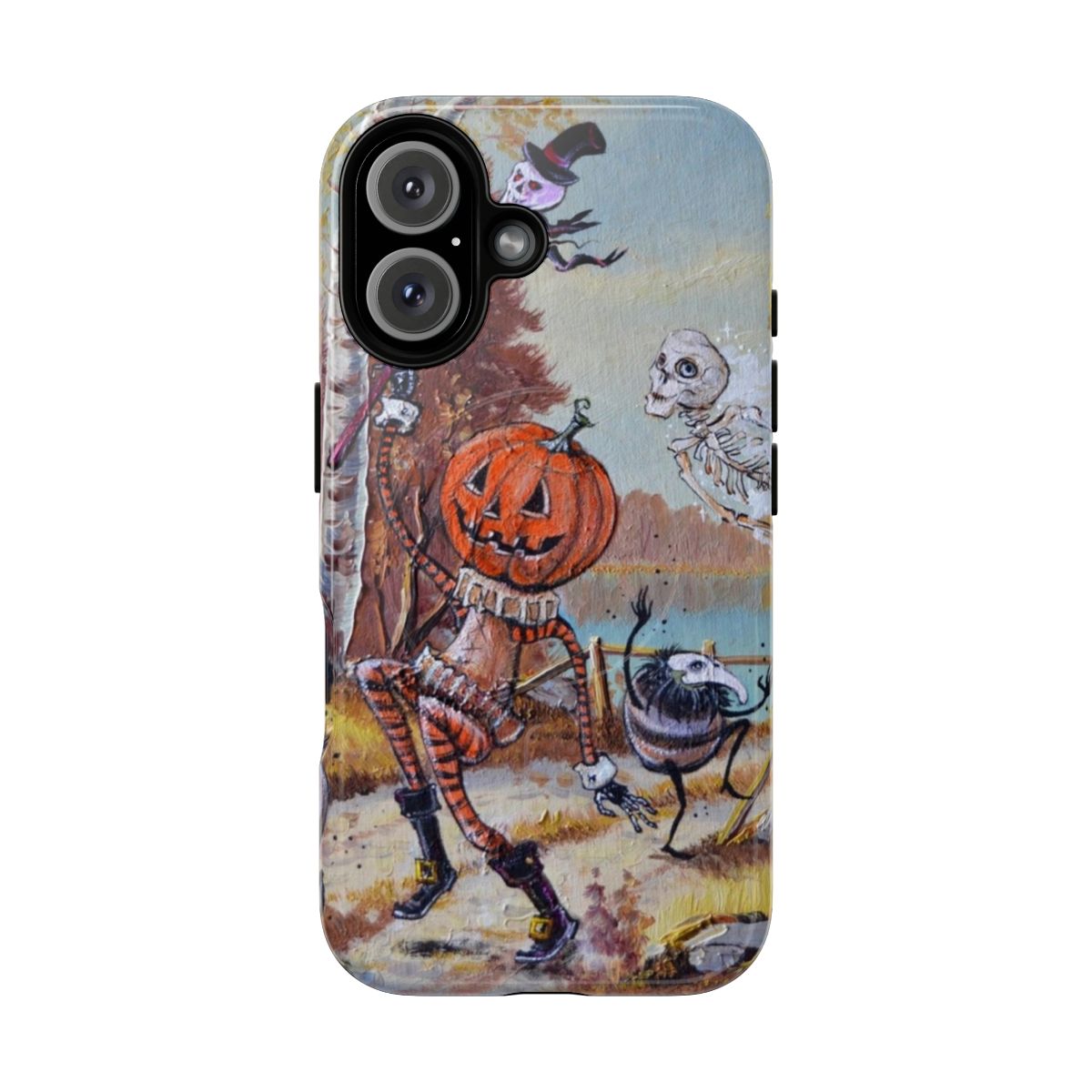 Spooky and supernatural themed phone case with pumpkins, ghosts, and monsters