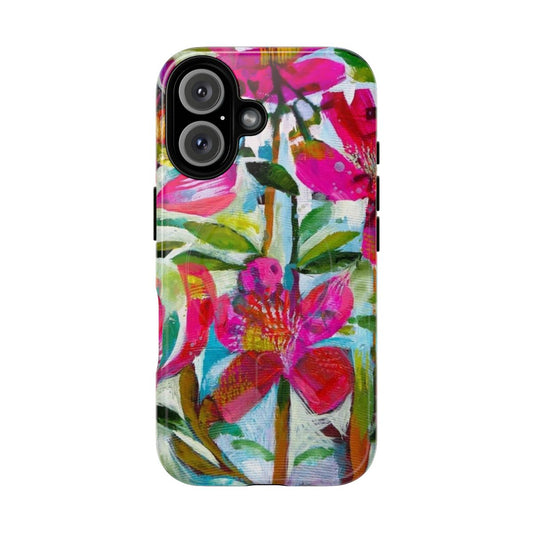 Colorful summer roses floral print on a protective phone case.