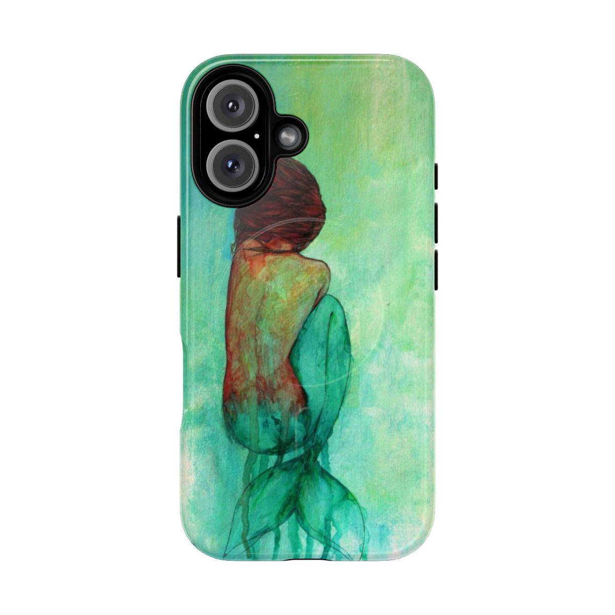 Vibrant watercolor design of a mermaid on a protective phone case