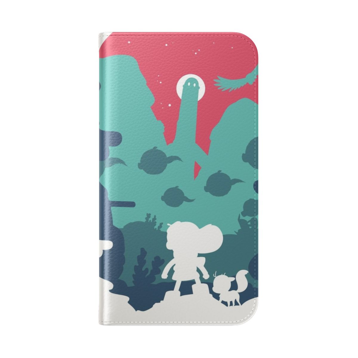 Hilda-inspired flip cover phone case with elf and fantasy design - Folded Back