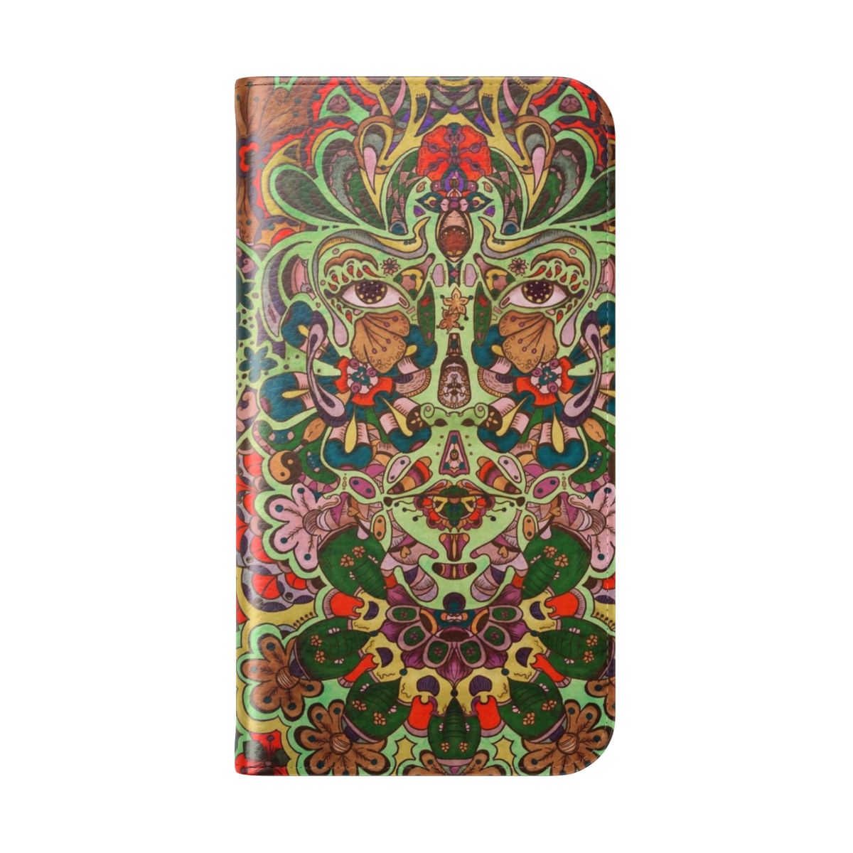 Colorful psychedelic and trippy phone case with retro 60s patterns and eye design - Folded Back