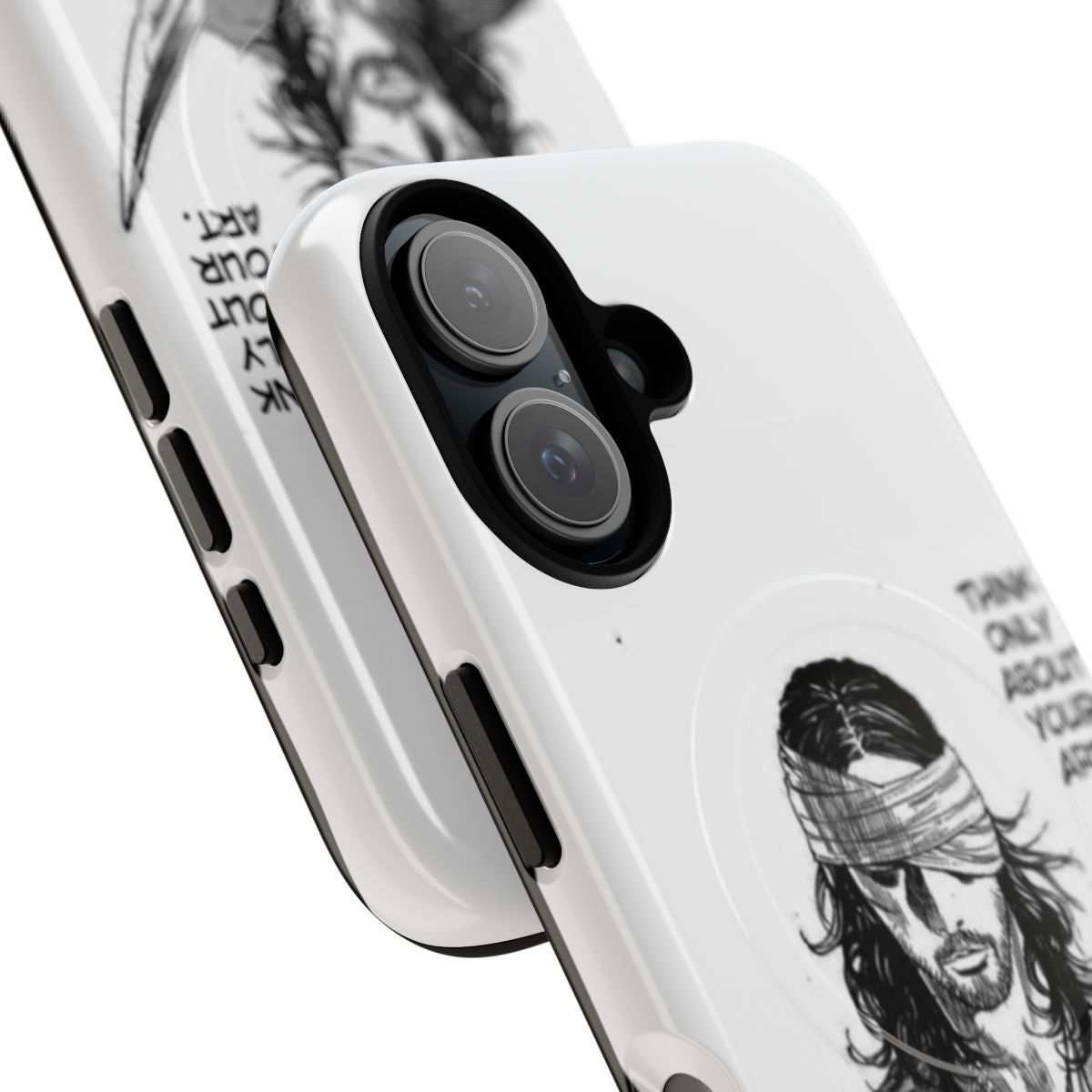 Miyamoto Musashi-inspired phone case with samurai sword and quote - Detail