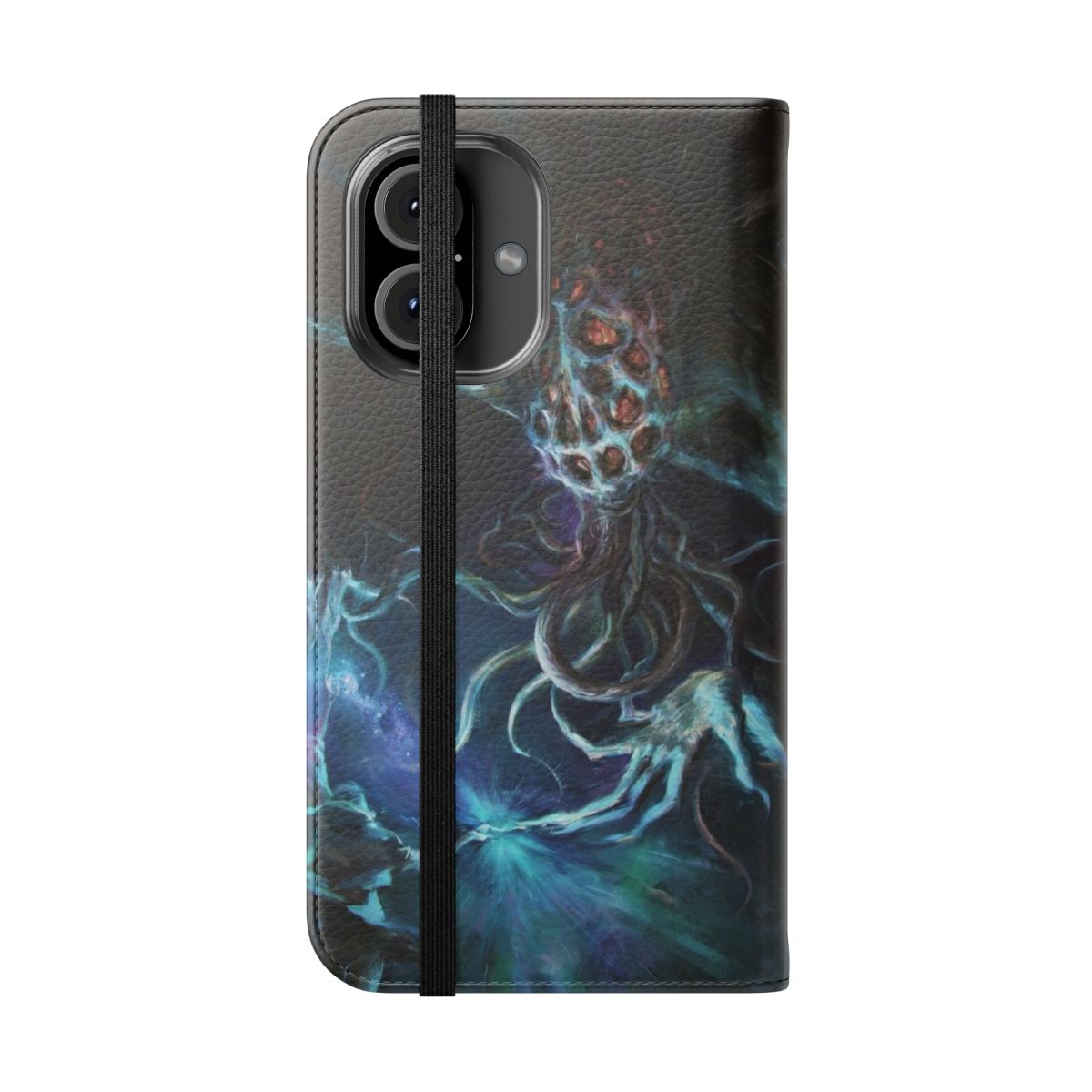 Cosmic monster sci-fi flip cover phone case with tentacles and psychedelic design - Folded Front