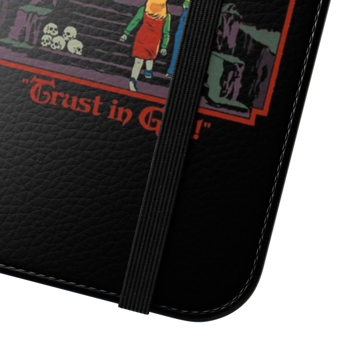 Vintage-style flip cover phone case with Lovecraft-inspired ancient one design - Close Up